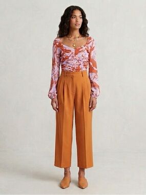 Open Edit Purple and Brown Ruched Ruffled Blouse